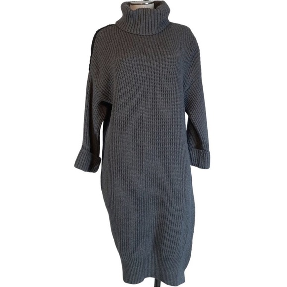 MOTH Anthropologie Oversized Chunky Tunic Turtleneck Color block Sweater Sz XS - Picture 2 of 11